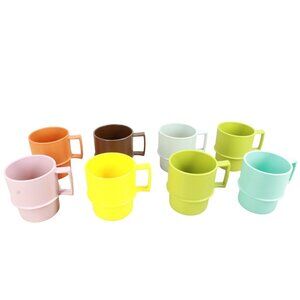8 Vintage Tupperware Stacking Coffee Cups Multicolor